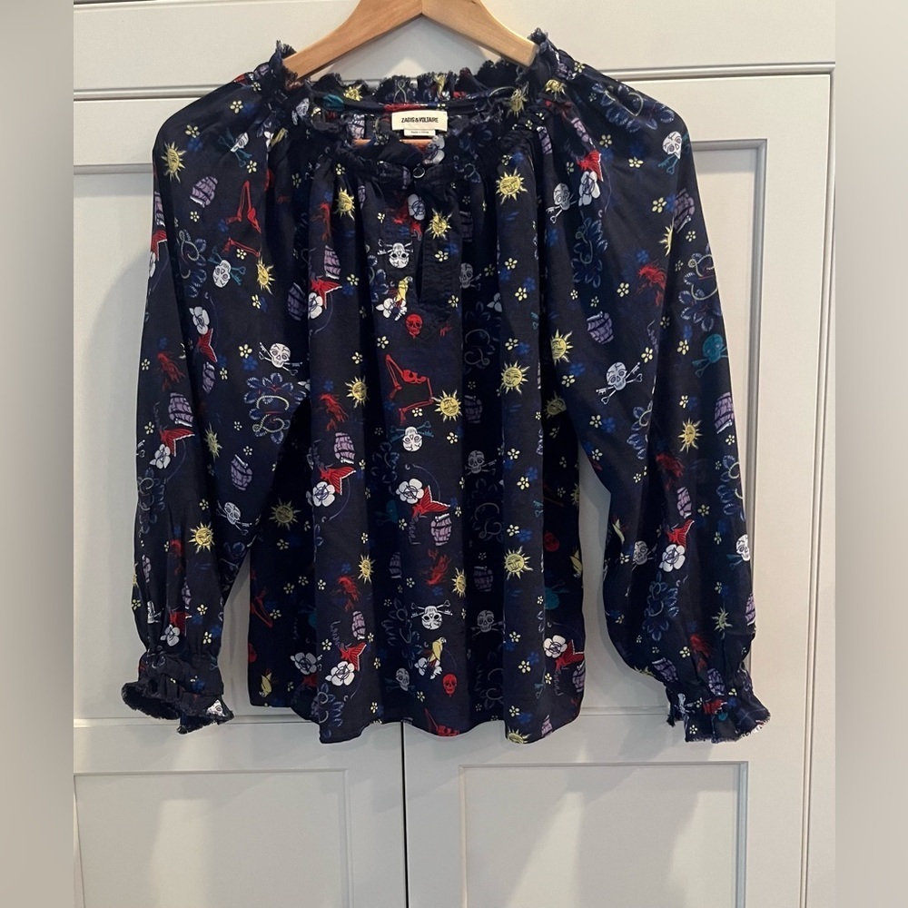 ZADIG & VOLTAIRE Teresa Floral Print Blouse Size. S navy